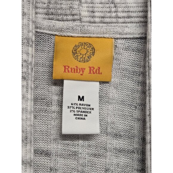 Ruby RD Long Cardigan Womens M Grey Ribbed Knit Duster Long Sleeve Open Front - Picture 5 of 6